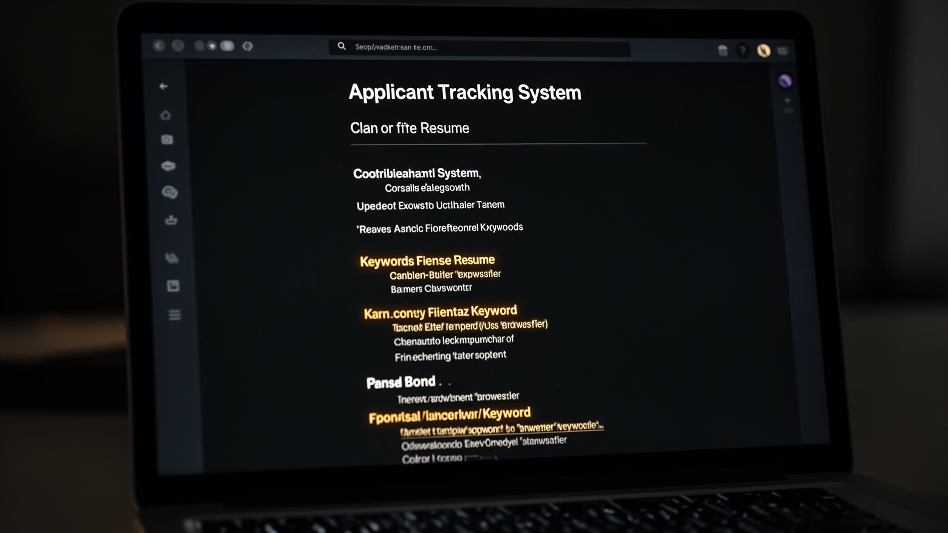 Applicant Tracking System parsing a resume and highlighting keyword matches in gold
