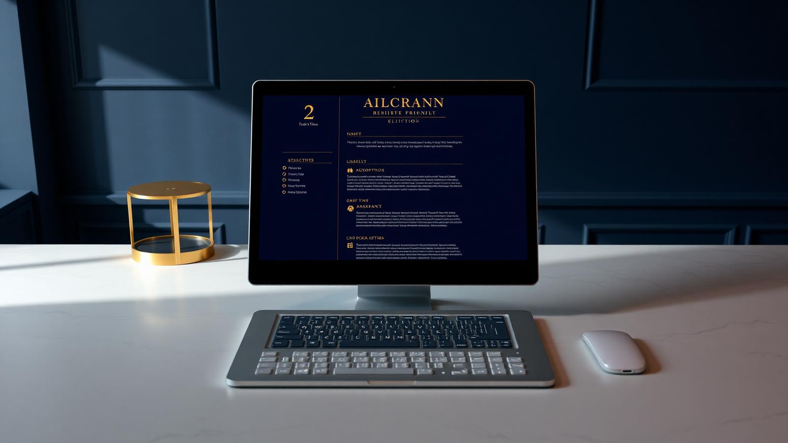 ATS friendly resume template on a navy desk with gold accents — Premium Resume
