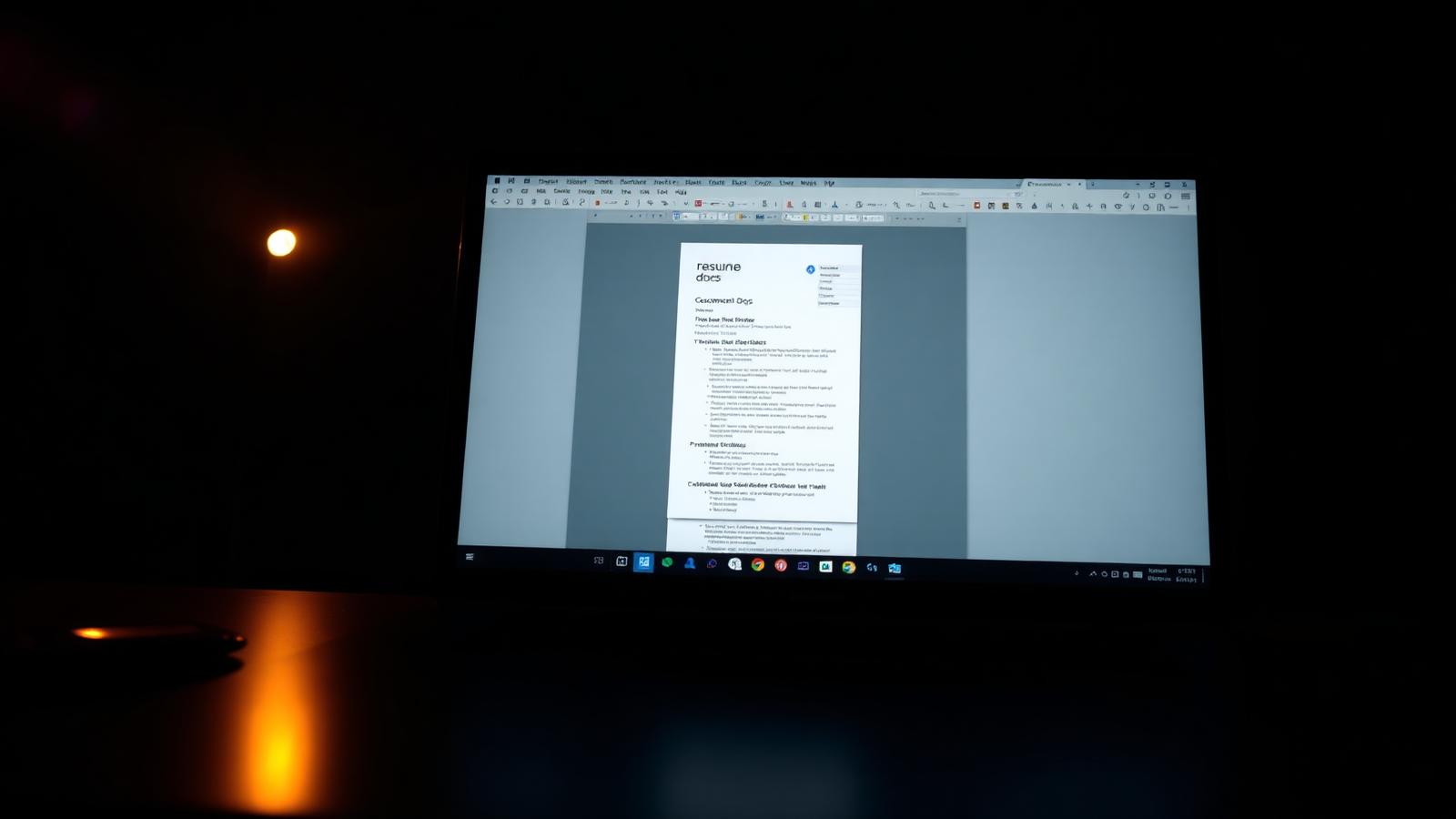 Google Docs resume template visible on a screen in a dark editorial setting — Premium Resume