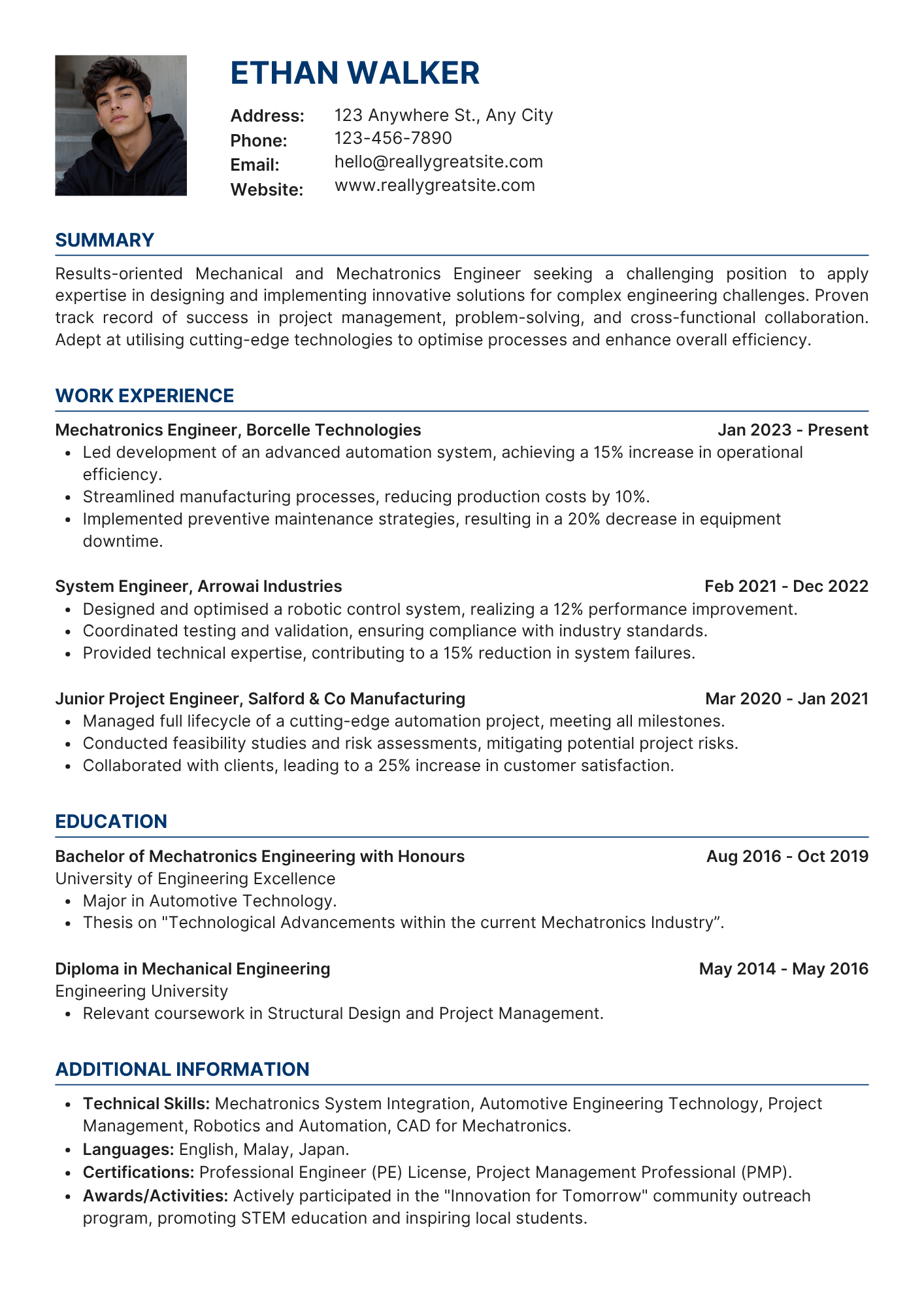 Engineer Standard resume template preview