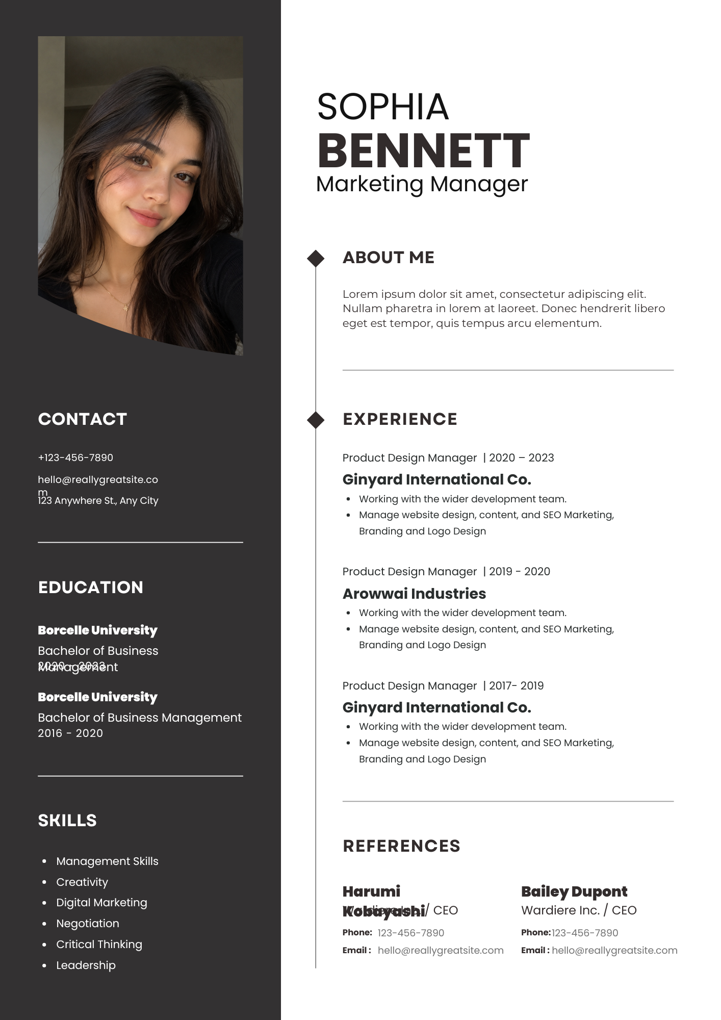 Monochrome Bold resume template preview